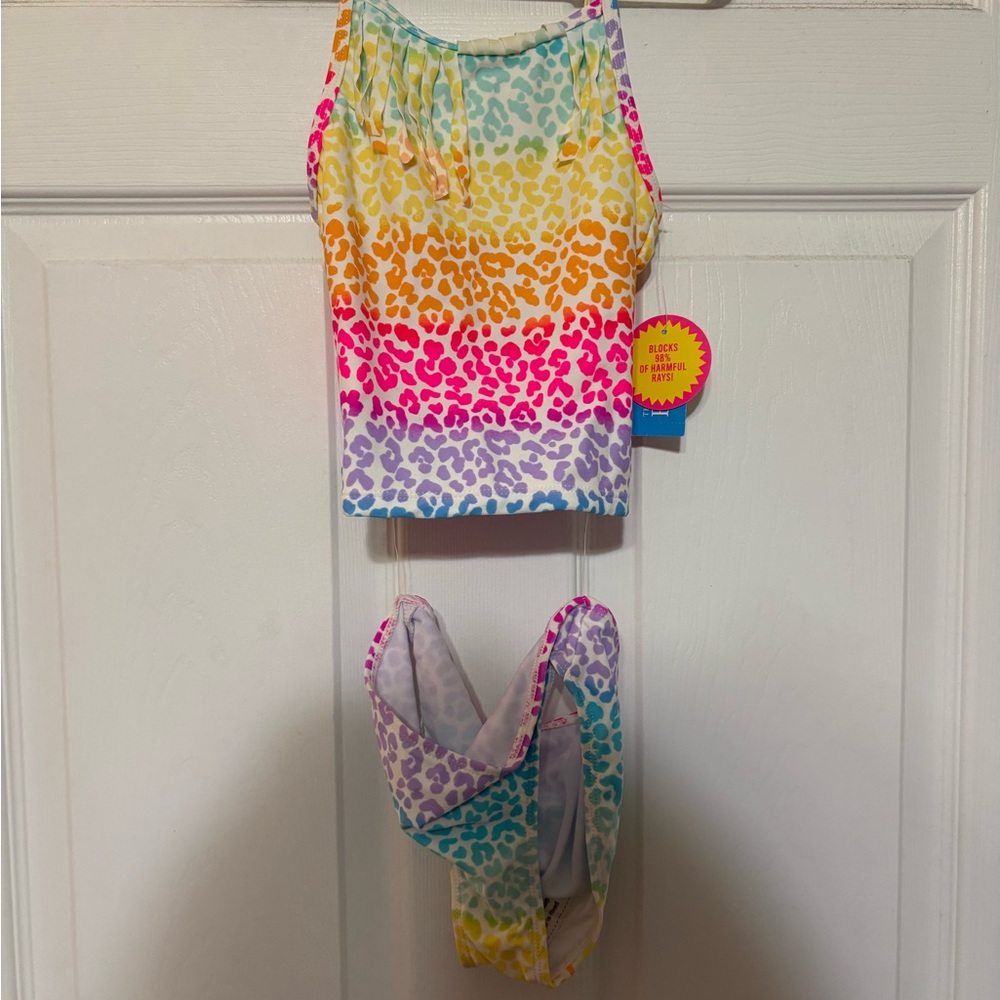 Place Girls Rainbow Leopard Print Tankini - Multicolor